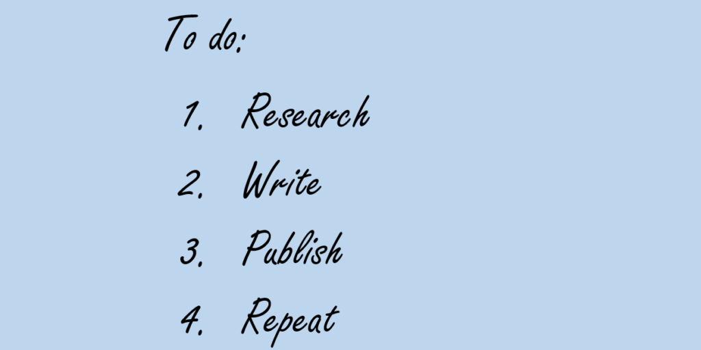 Image of a "To do" list that includes 1. Research 2. Write 3. Publish 4. Repeat