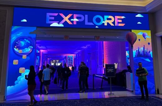 Conference entrance, showing arch of just Explore branding