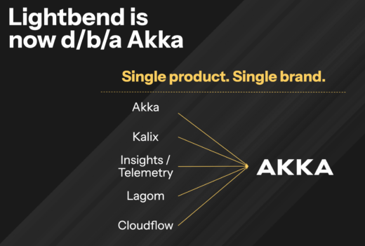 Slide that says Lightbend is now d/b/a/ Akka. All products (Akka, Kalix, Lagom, Cloudflow, Insights) are part of Akka