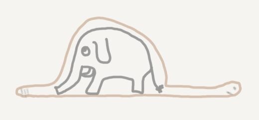 Wherein Rachel horrifically mimics the "snake that swallowed the elephant" drawing from The Little Prince